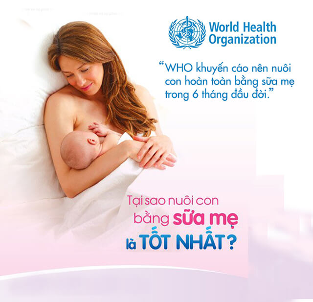 WHO khuyến cáo nên nuôi con hoàn toàn bằng sữa mẹ trong 6 tháng đầu đời